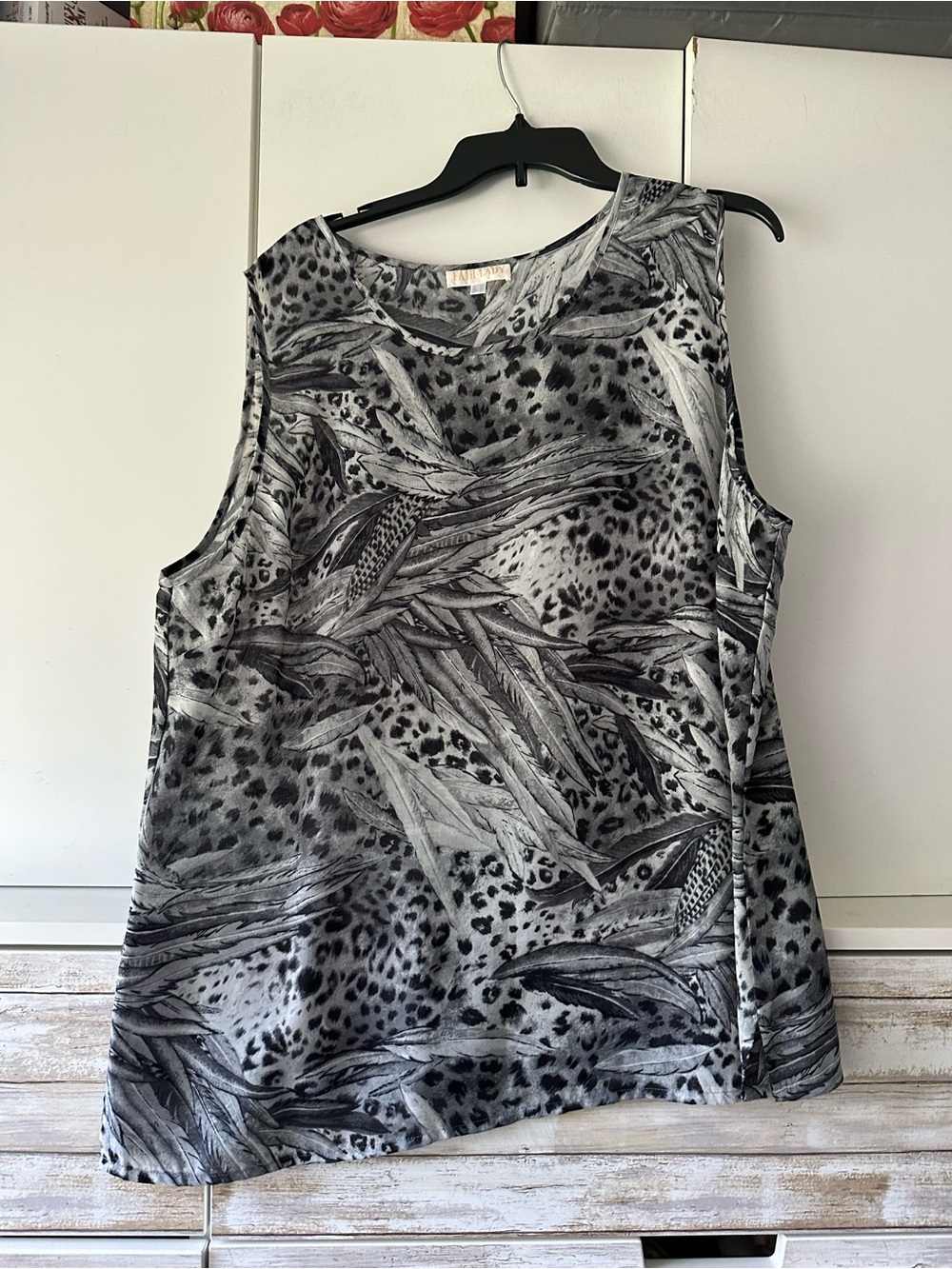 🖤 Fair Lady Gray Animal Print Sleeveless Tunic Top Women’s Plus Size US 20W